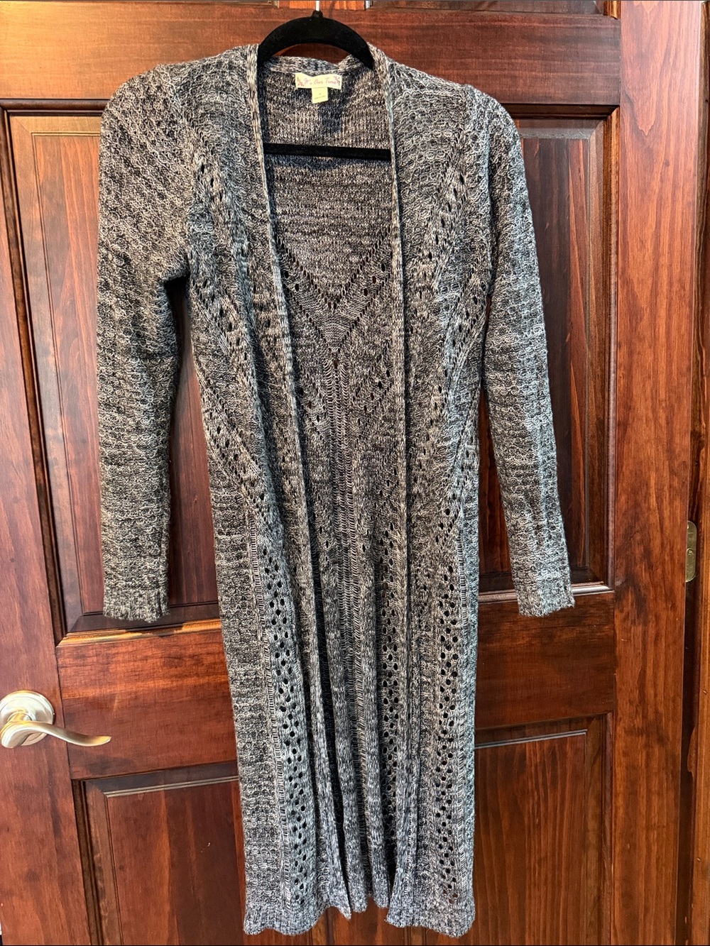 Gray Open-Front Long Knit Cardigan Sweater